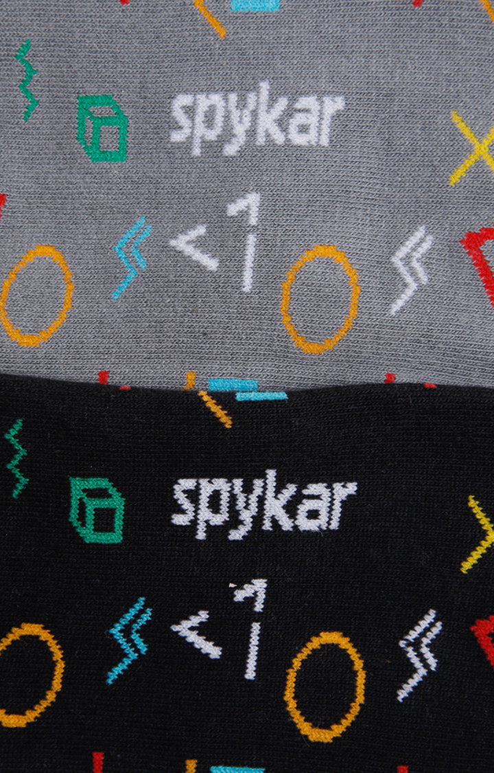 Spykar D.Grey Melange & Black Cotton Ped Socks - Pack Of 2