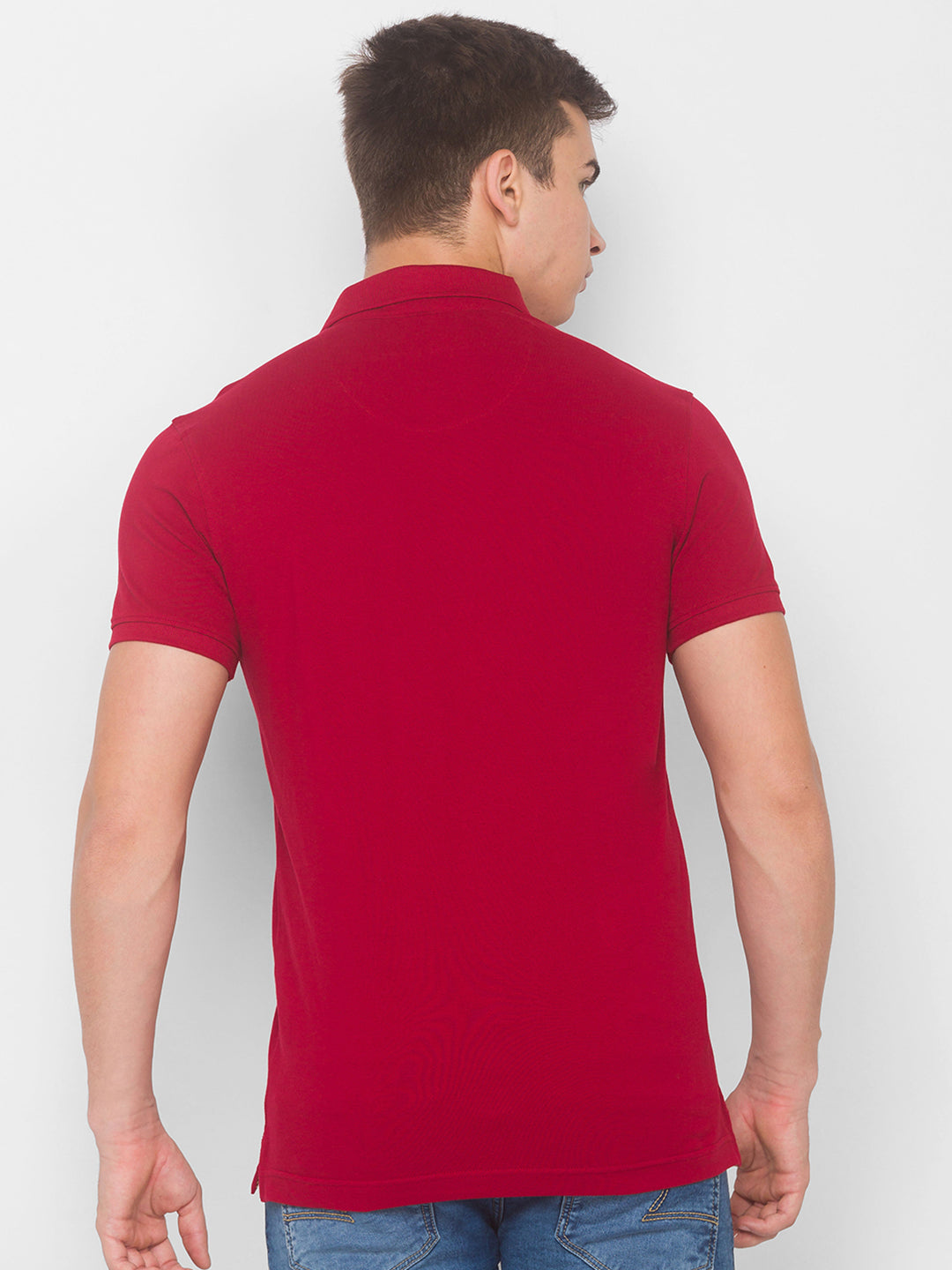 Spykar Men Red Cotton Slim Fit Polo T-Shirt