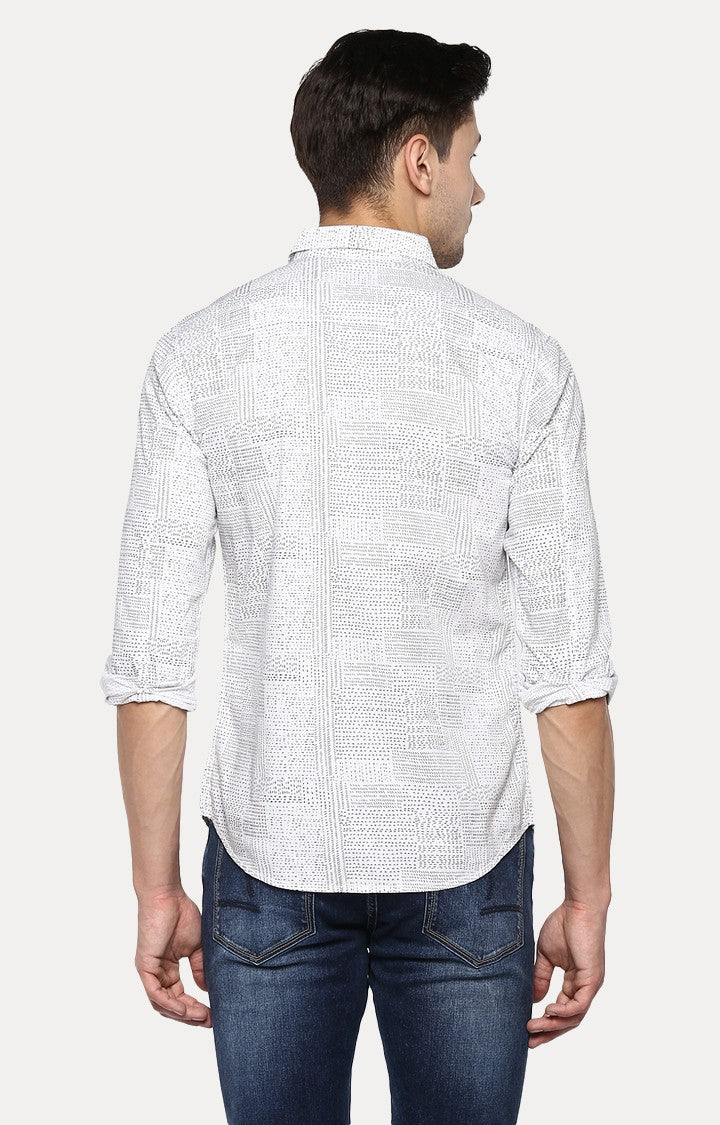 Spykar Men'S White Cotton Printed Casual Shirts