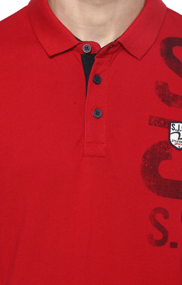 Spykar Red Solid Slim Fit Polo T-Shirt