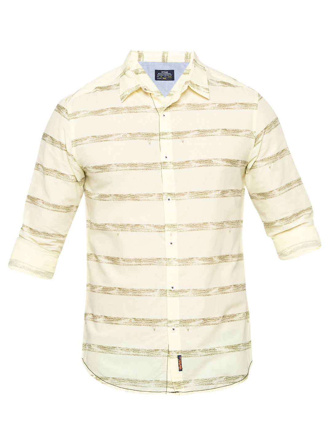 Spykar Men Yellow Striped Slim Fit Casual Shirt