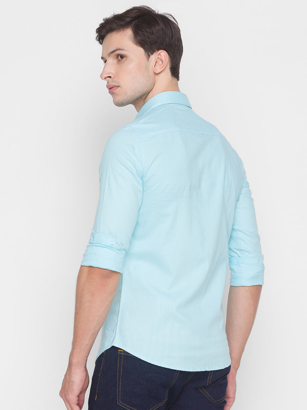 Spykar Slim Fit Blue Cotton Men Shirt