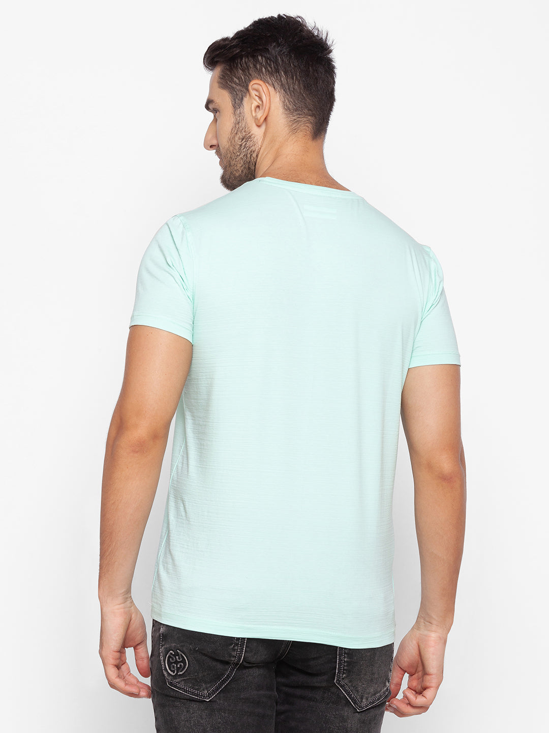 Spykar Men Green Cotton Slim Fit Round Neck T-Shirt