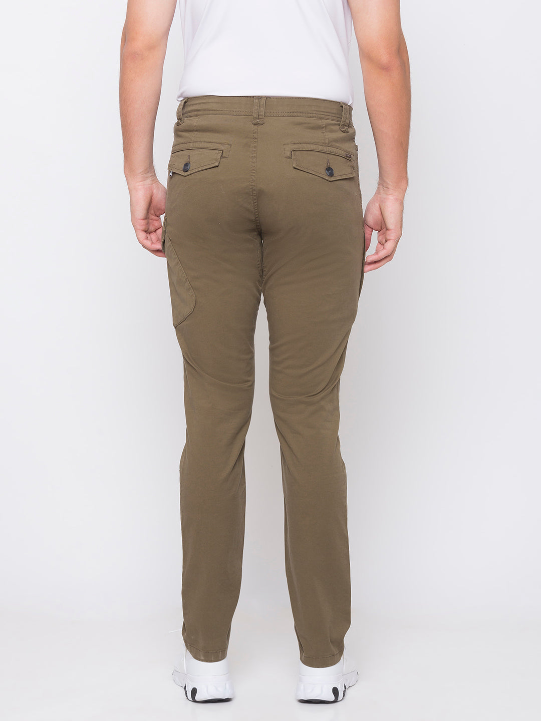 Spykar Men Green Cotton Slim Fit Casual Trousers