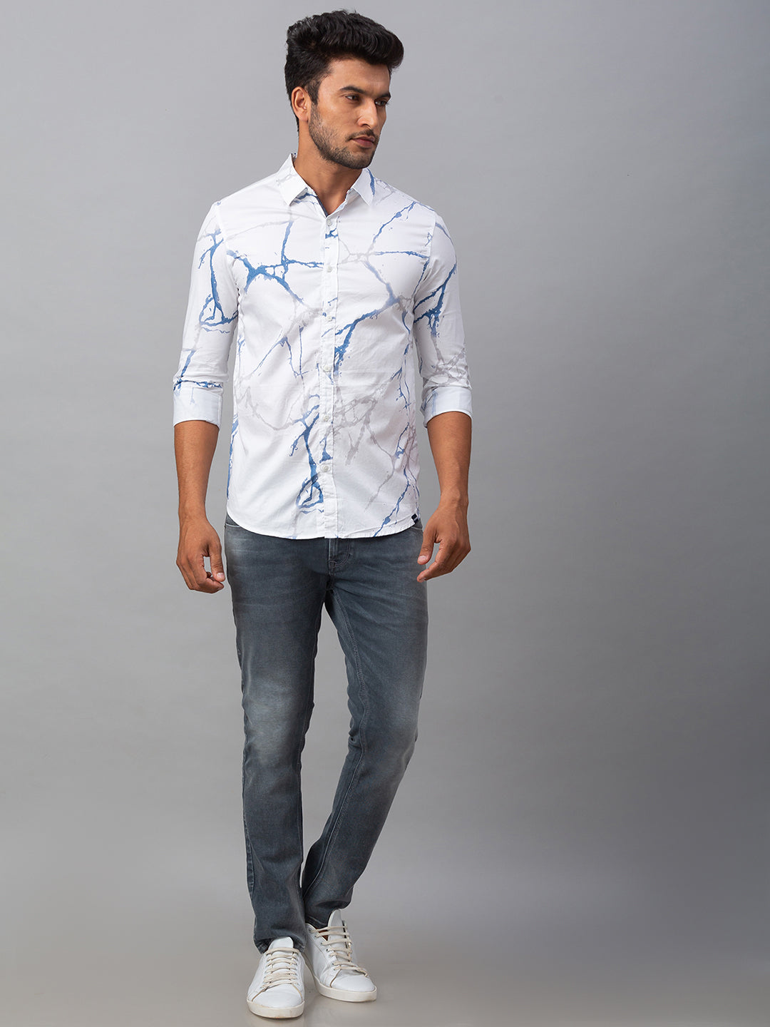 Spykar Men White Cotton Slim Fit Shirt