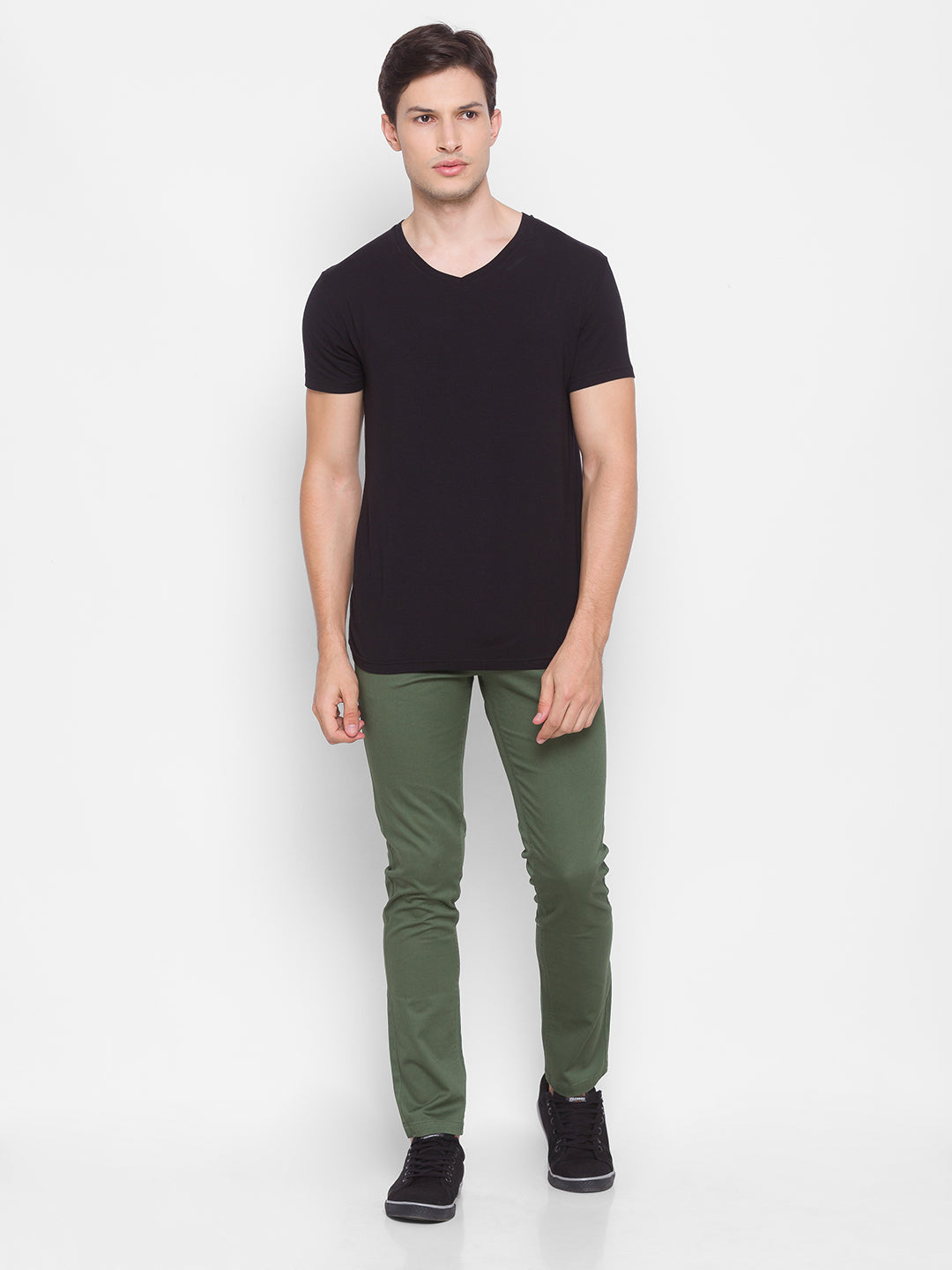 Spykar Men Green Cotton Slim Fit Casual Trousers