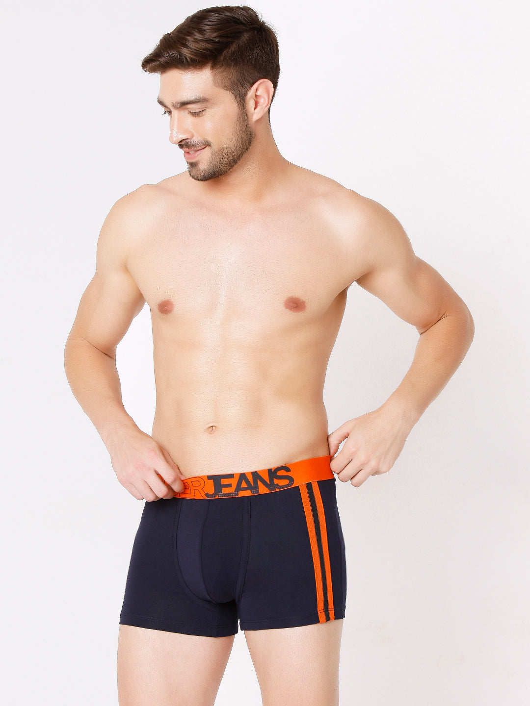 Men Premium Grey-Red & Navy-Orange Cotton Blend Trunk (Pack of 2)- UnderJeans by Spykar