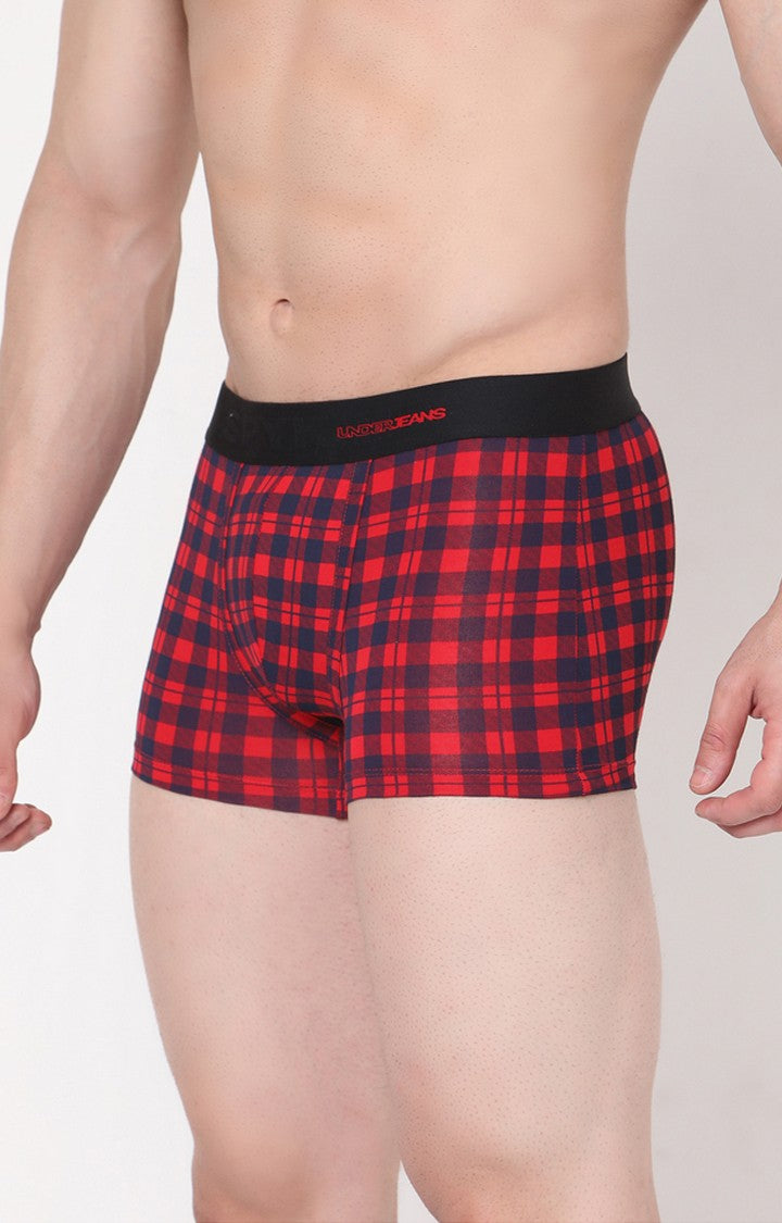 Blue-Check Cotton Trunk For Men Premium- Underjeans By Spykar