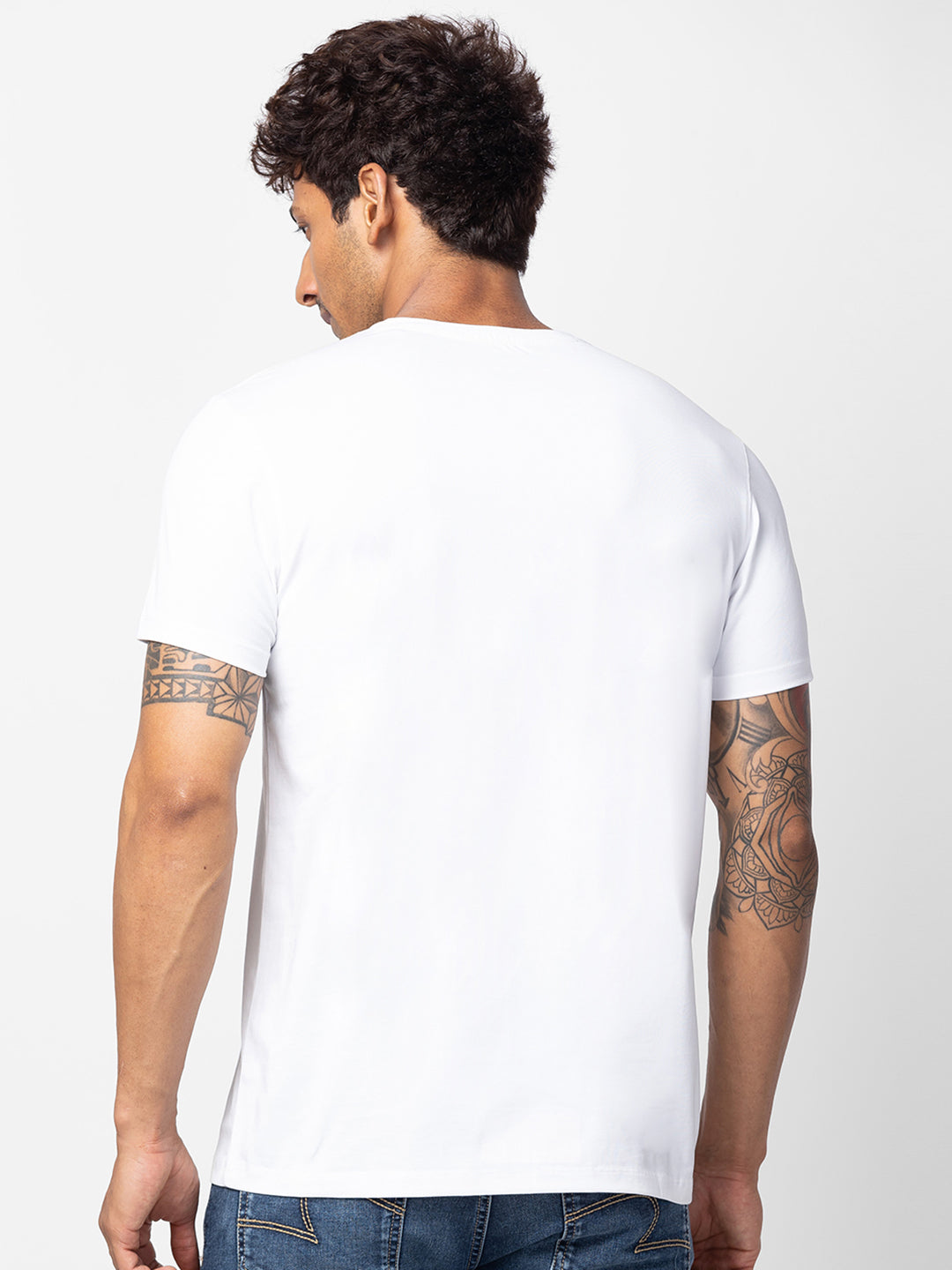 Spykar Men White Cotton Regular Fit Half Sleeve Printed T-Shirt