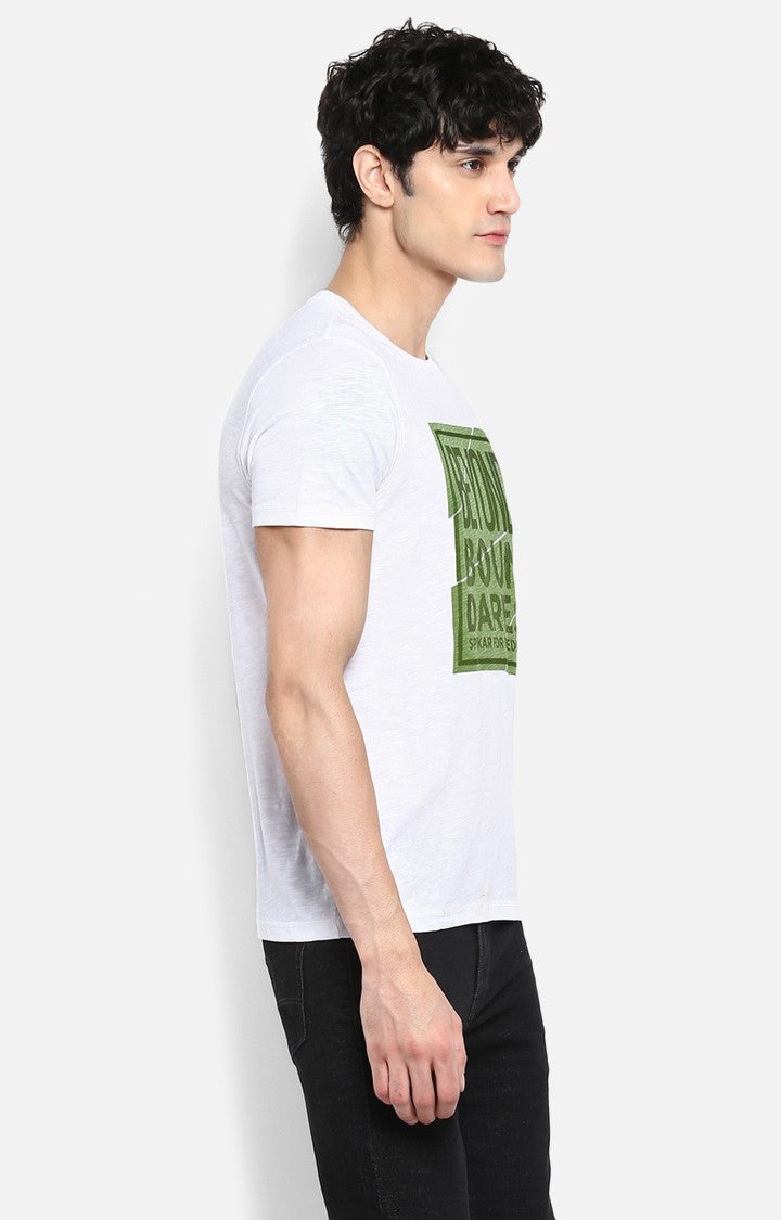 Spykar White Printed Slim Fit Men T-Shirts