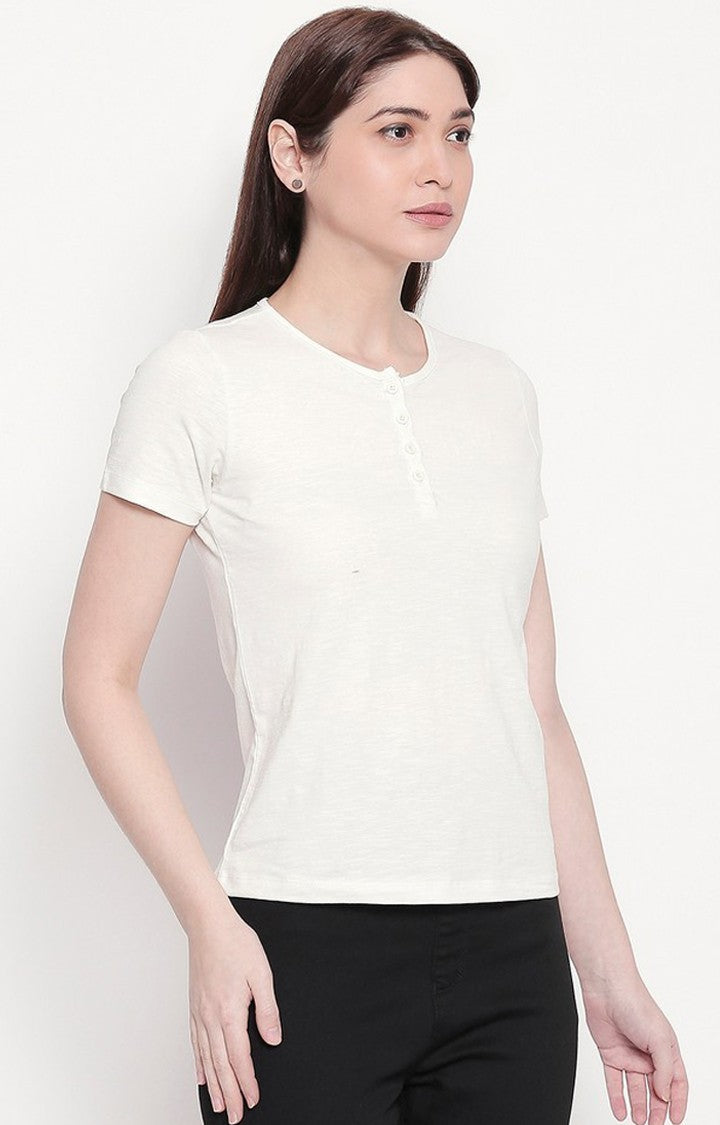 Spykar Women White Viscose Slim Fit M and arin T-Shirt