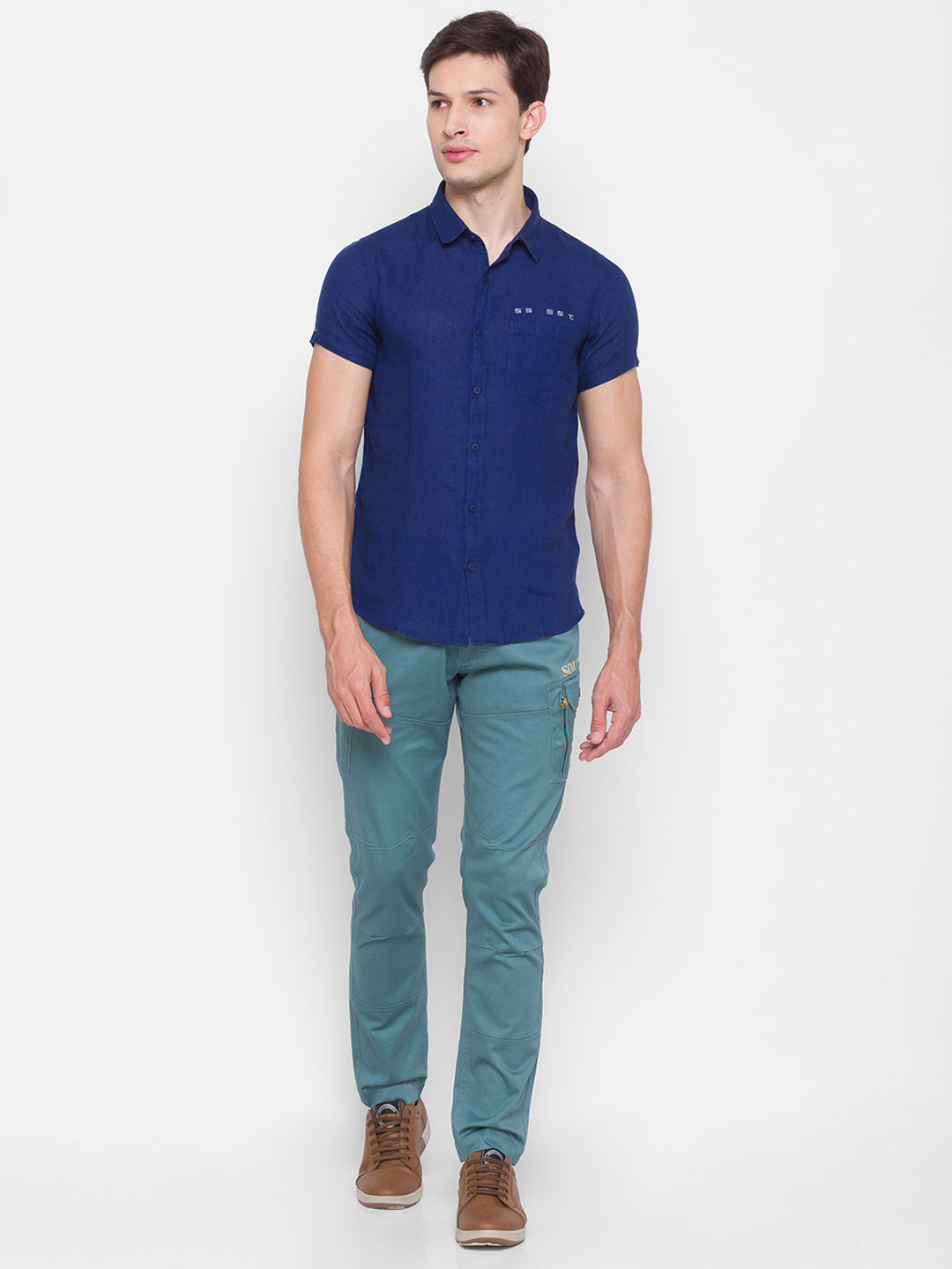 Spykar Slim Fit Blue Cotton Men Shirt