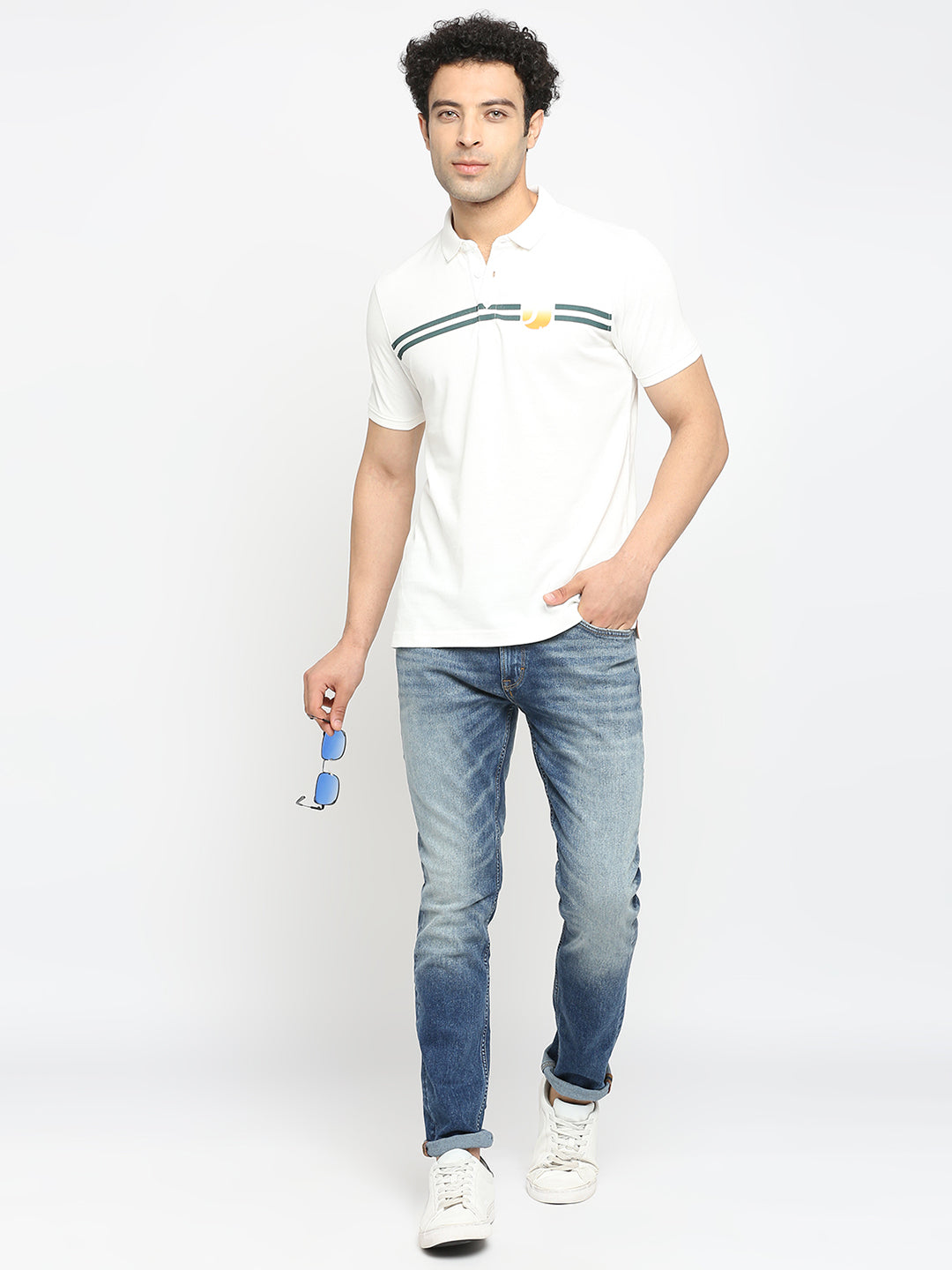 Men Premium Cotton Ecru Polo T-shirt- UnderJeans by Spykar