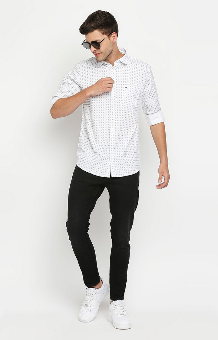 Spykar Men White Slim Fit Full Sleeve Checkered Shirt