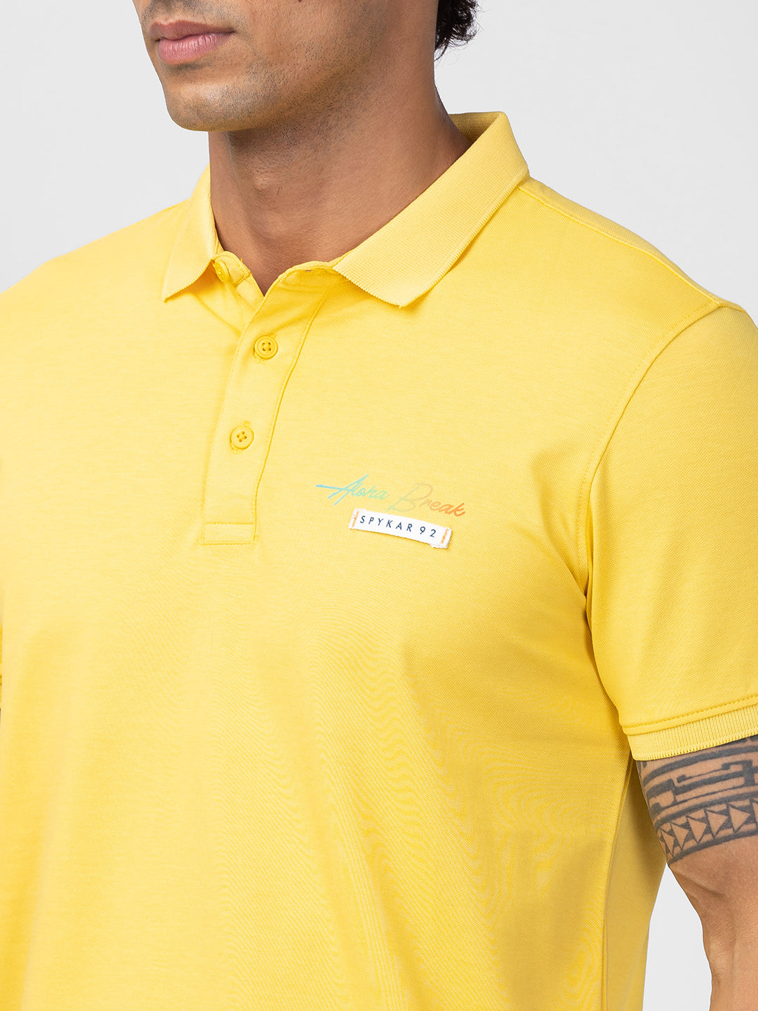 Spykar Men Yellow Cotton Regular Fit Half Sleeve Plain Polo T-Shirt