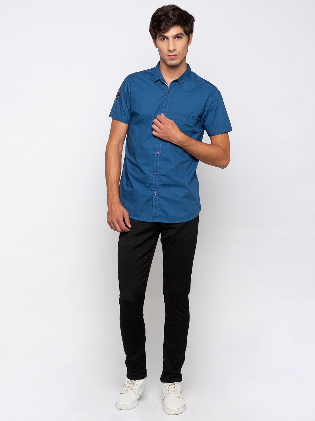 Spykar Slim Fit Men Blue Cotton Casual Shirt