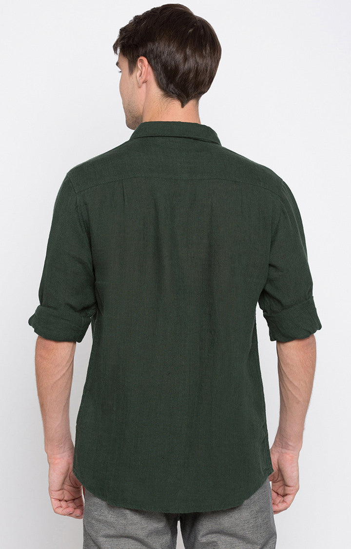 Spykar Men'S Green Cotton Solid Casual Shirts