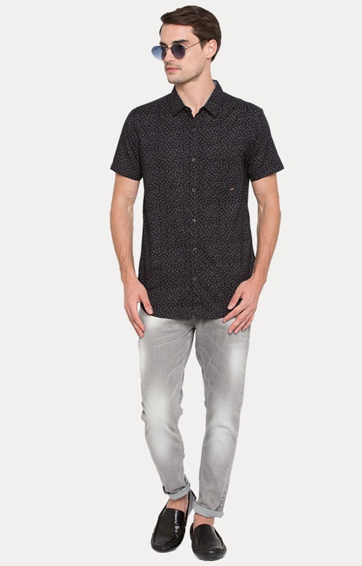 Spykar Men'S Black Cotton Printed Casual Shirts