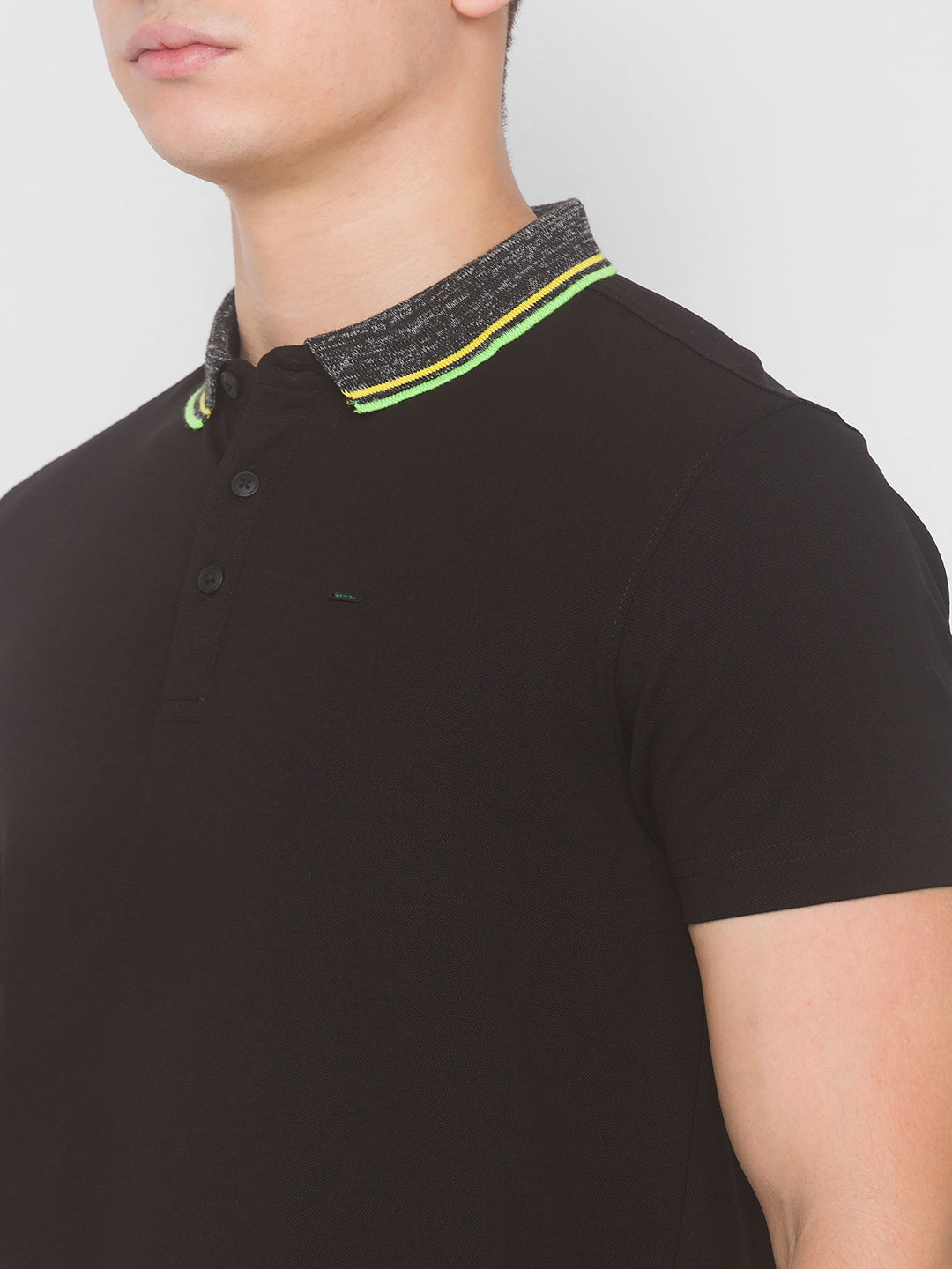 Spykar Men Black Cotton Slim Fit Polo T-Shirt