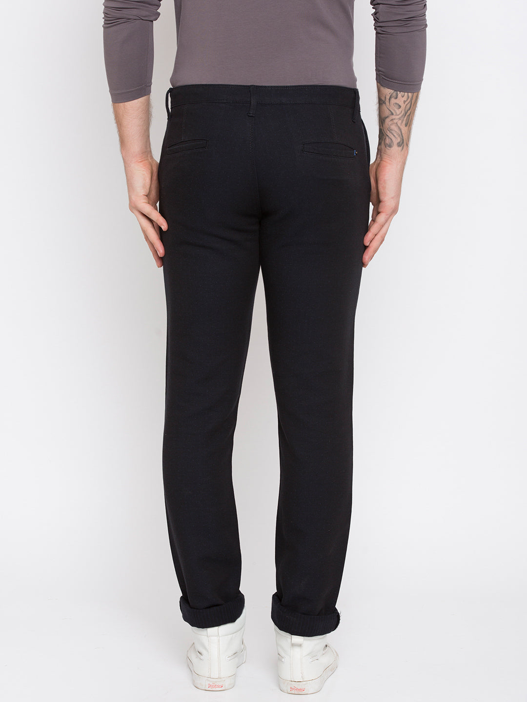 Spykar Men Black Cotton Slim Fit Casual Trousers