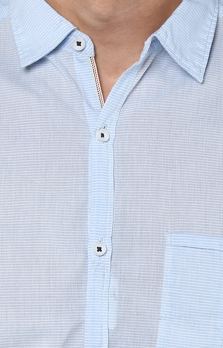 Spykar Men Light Blue Striped Slim Fit Casual Shirt