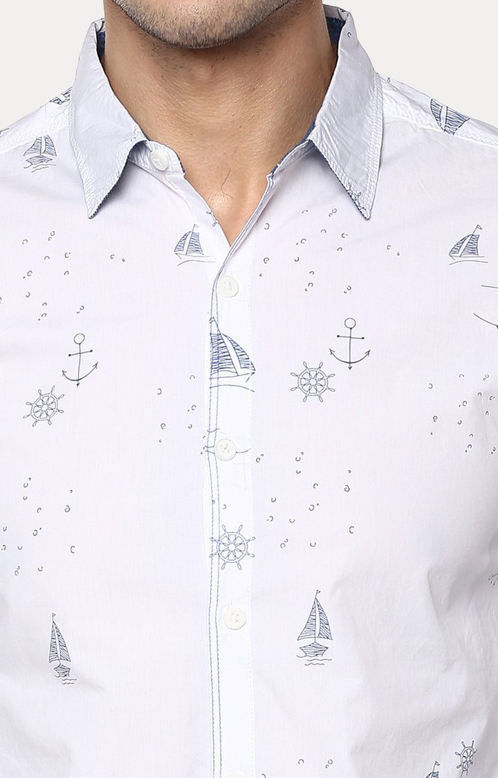 Spykar Men White Printed Slim Fit Casual Shirt