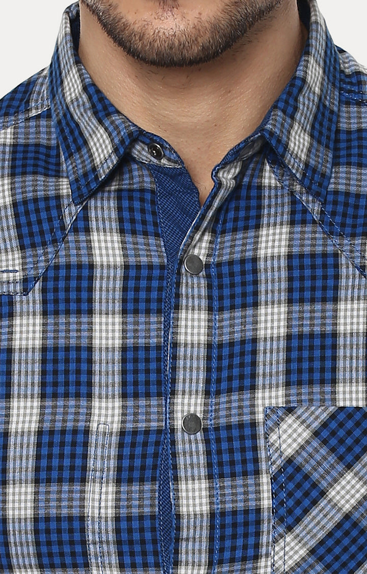 Spykar Men Blue Checked Slim Fit Casual Shirt