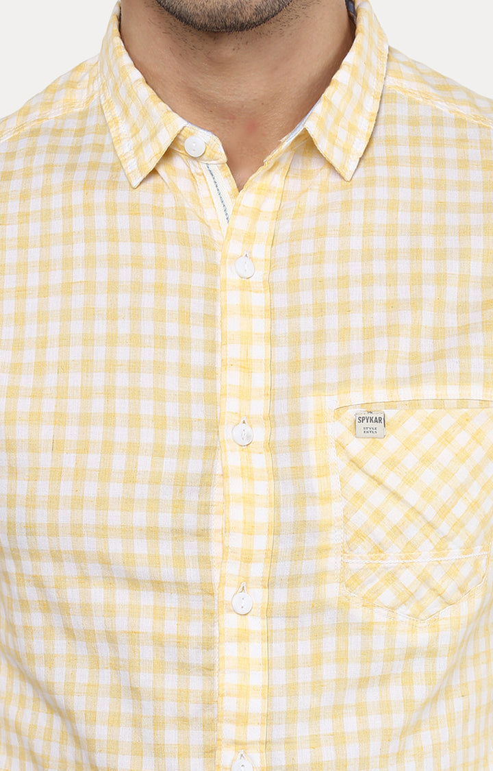 Spykar Men Yellow Checked Slim Fit Casual Shirt