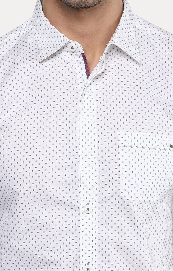 Spykar Men White Printed Slim Fit Casual Shirt