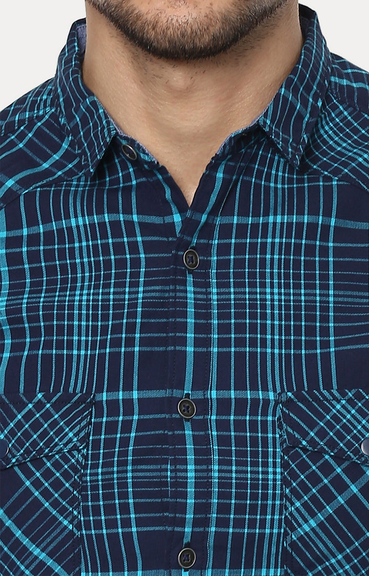 Spykar Men Blue Checked Slim Fit Casual Shirt