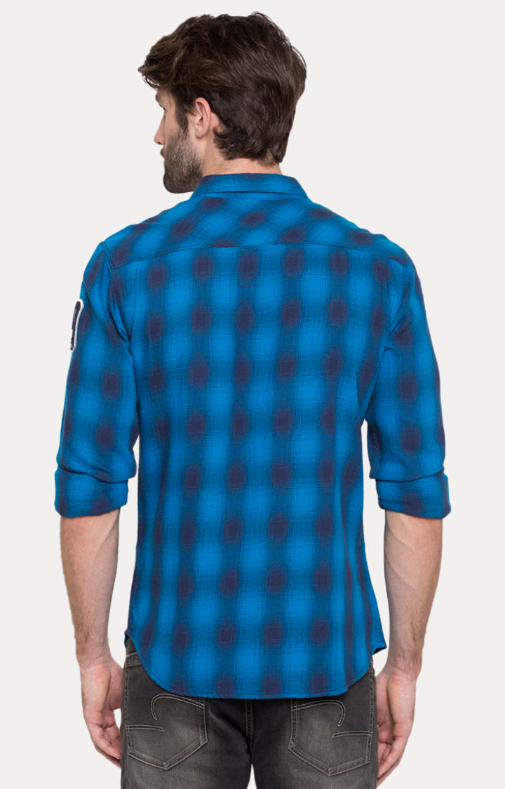 Spykar Men Blue Checked Slim Fit Casual Shirt