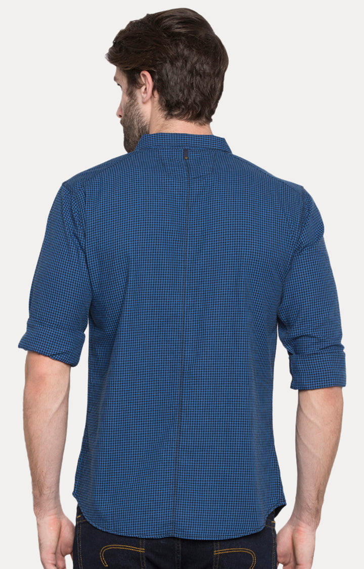 Spykar Men Blue Checked Slim Fit Casual Shirt