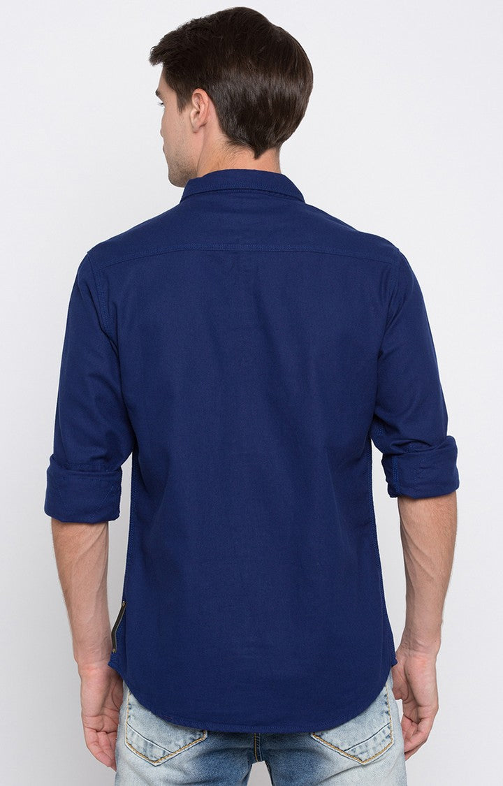 Spykar Blue Cotton Slim Fit Shirts For Men