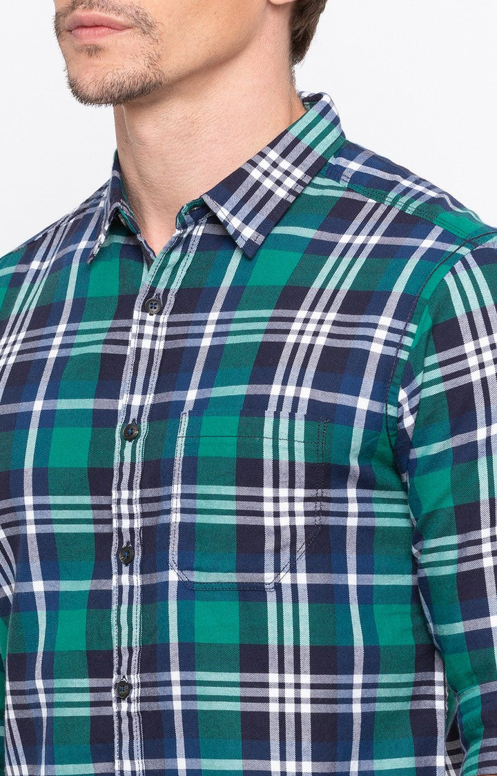 Spykar Men Green Checked Slim Fit Casual Shirt