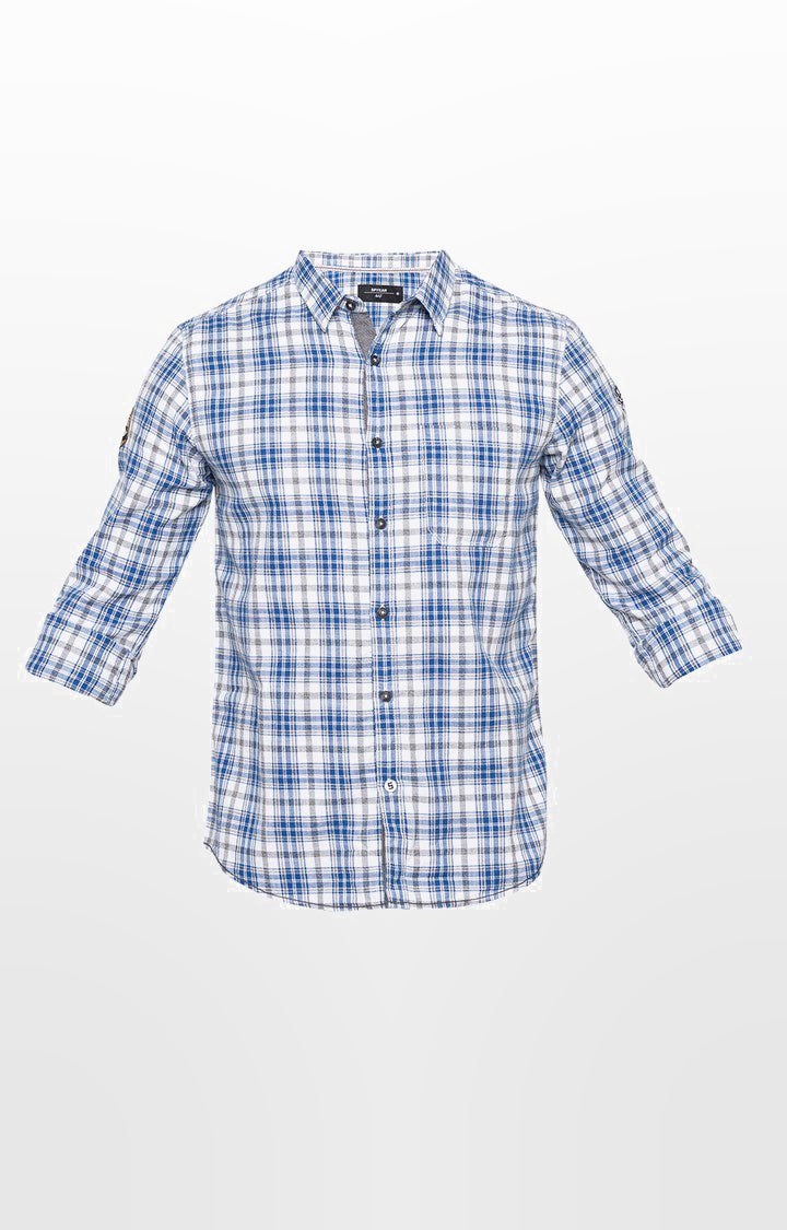 Spykar Men Blue Checked Slim Fit Casual Shirt