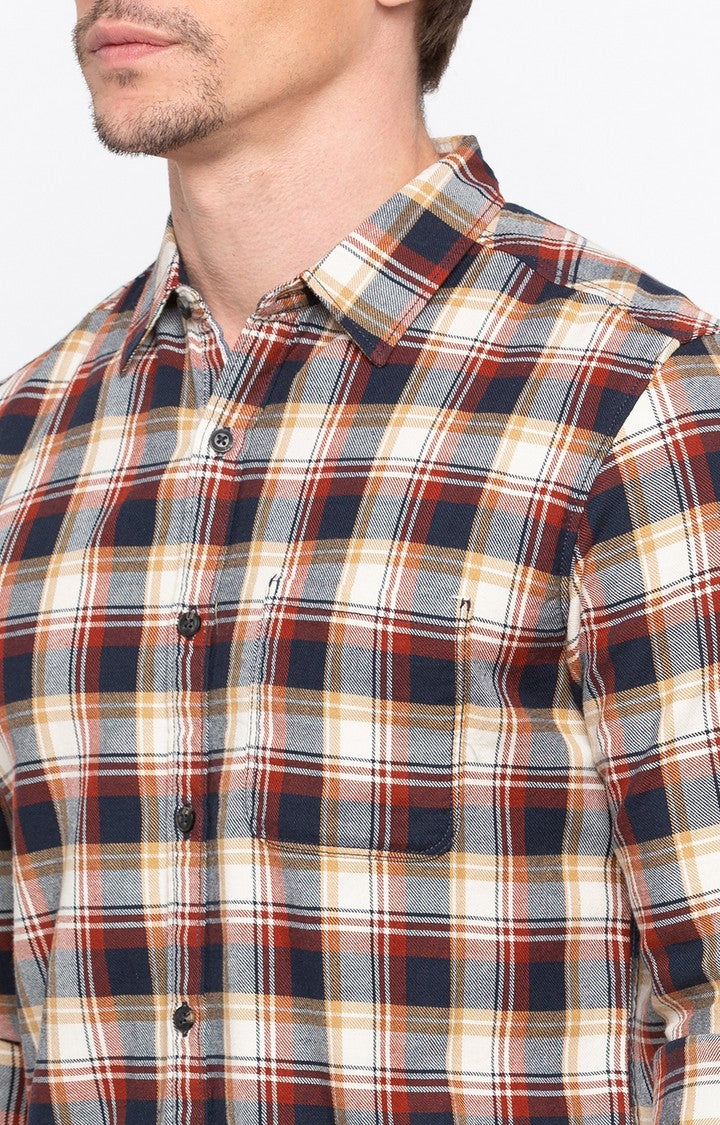 Spykar Men Rust Beige Checked Slim Fit Casual Shirt