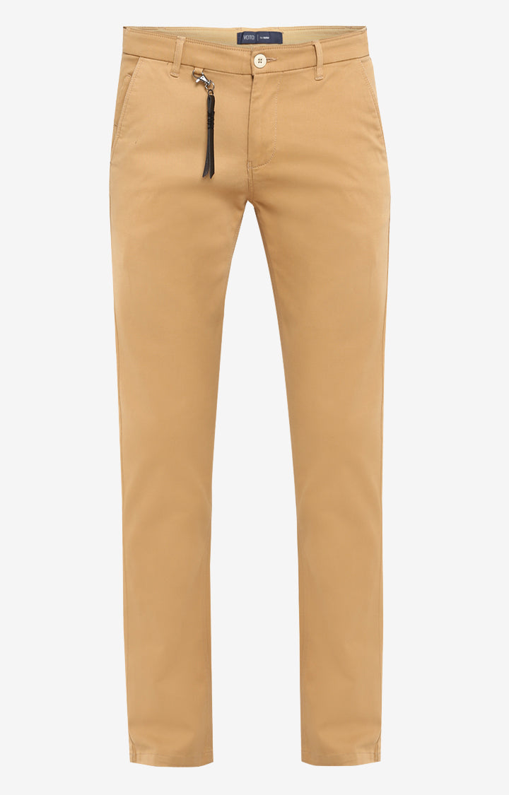 Spykar Men Brown Cotton Slim Fit Casual Trousers