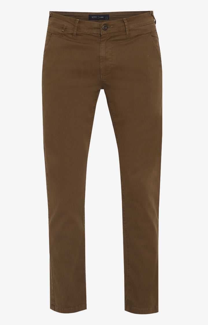 Spykar Men Brown Cotton Slim Fit Casual Trousers