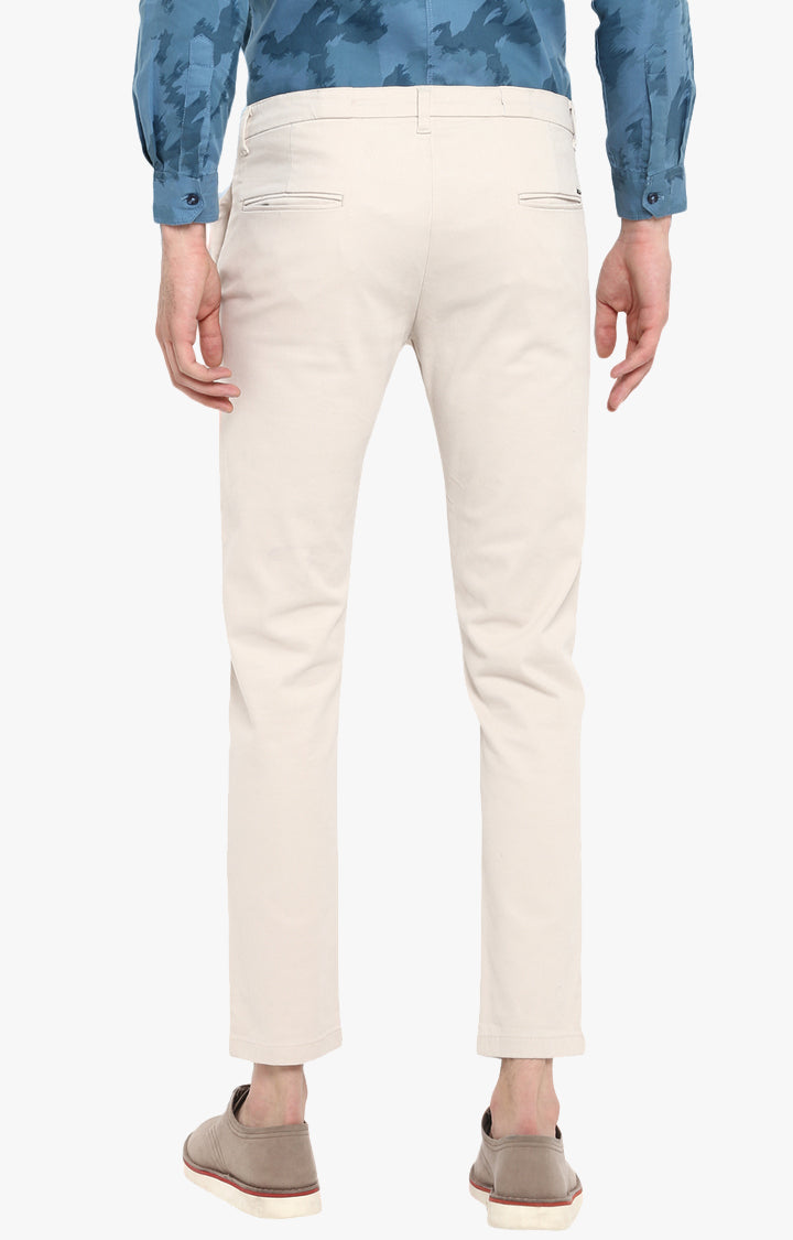 Spykar Men Beige Cotton Slim Fit Casual Trousers