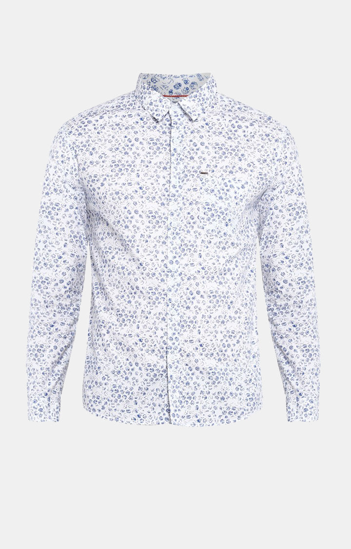 Spykar Men White Printed Slim Fit Casual Shirt