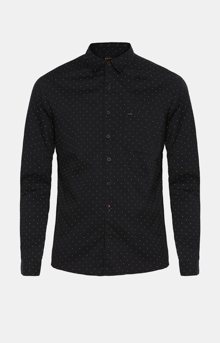 Spykar Men Black Printed Slim Fit Casual Shirt