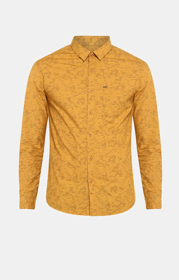 Spykar Men Mustard Printed Slim Fit Casual Shirt