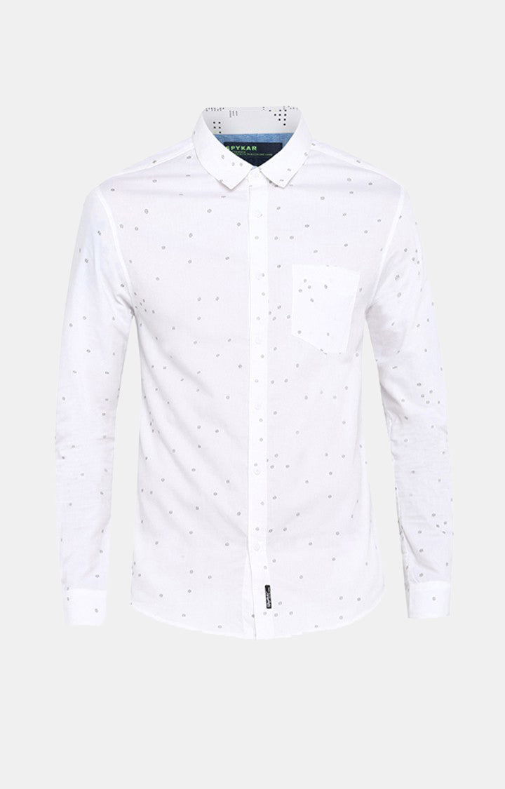 Spykar Men White Printed Slim Fit Casual Shirt