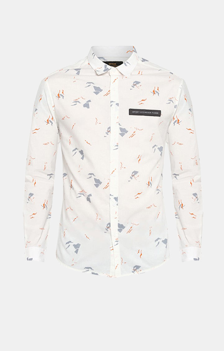 Spykar Men White Printed Slim Fit Casual Shirt