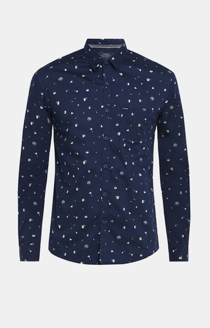 Spykar Men Navy Printed Slim Fit Casual Shirt