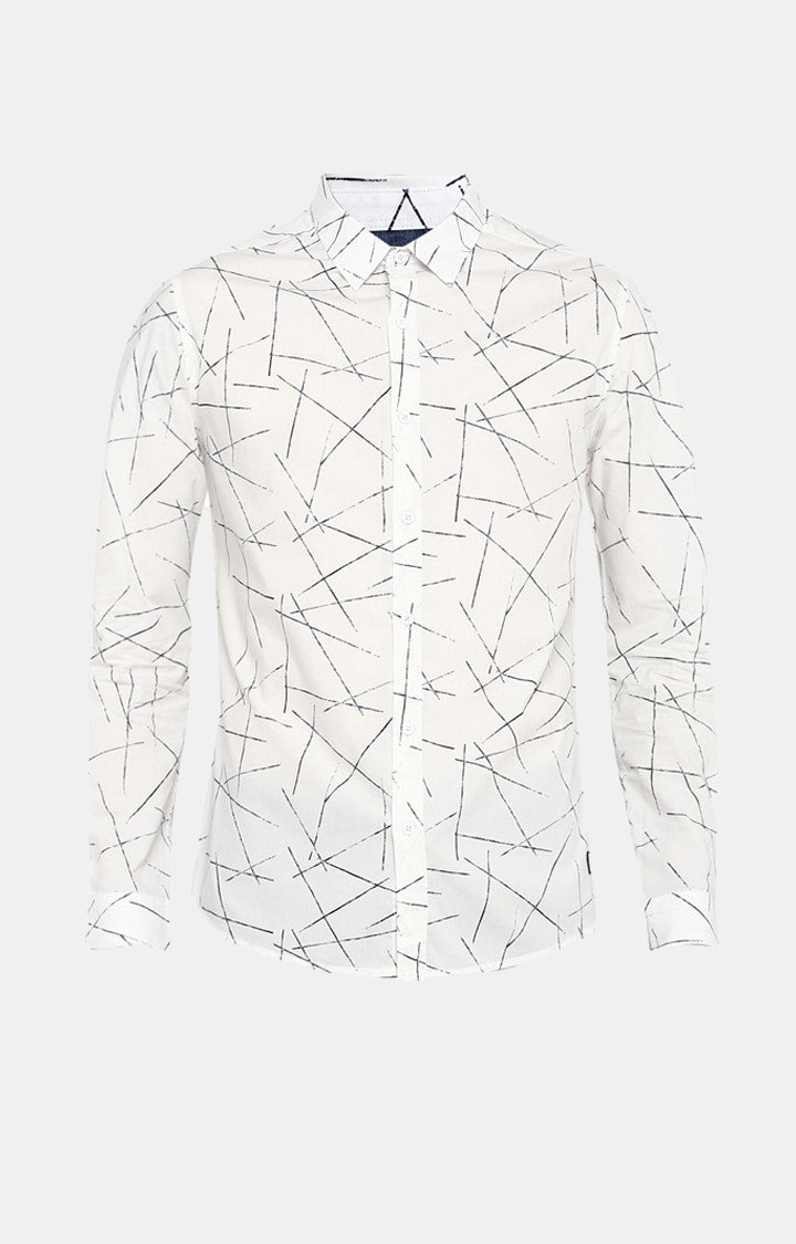 Spykar Men White Printed Slim Fit Casual Shirt