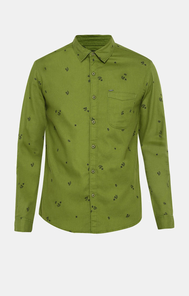 Spykar Men Green Printed Slim Fit Casual Shirt