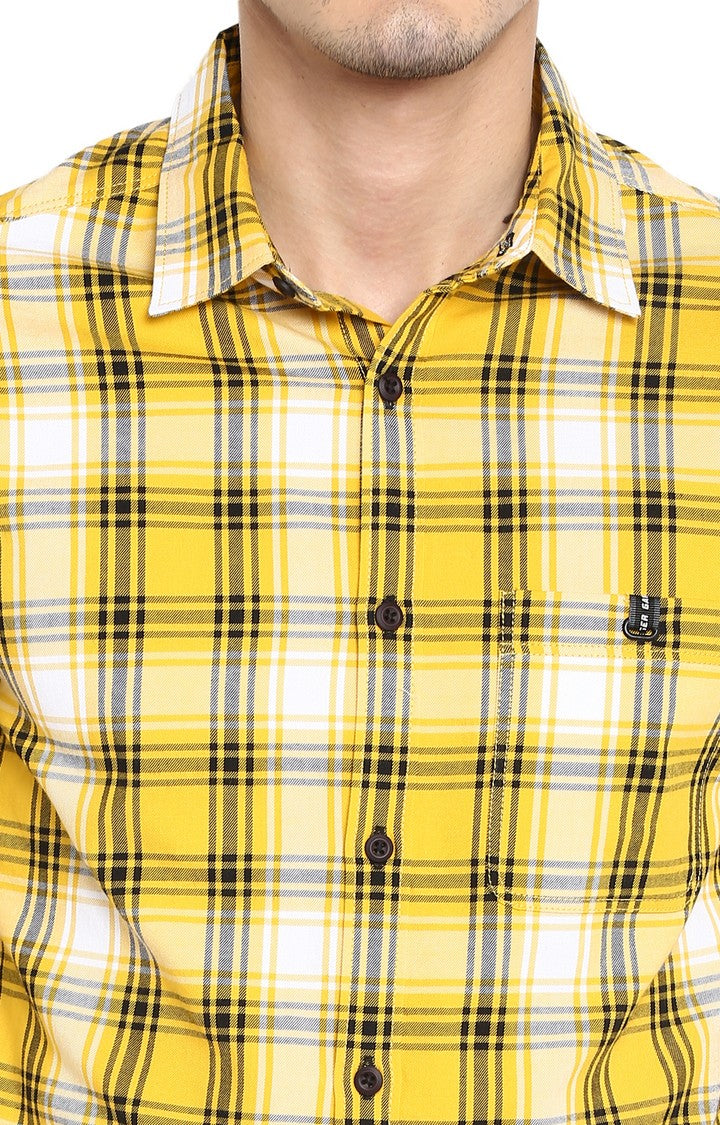 Spykar Men Yellow Checked Slim Fit Casual Shirt