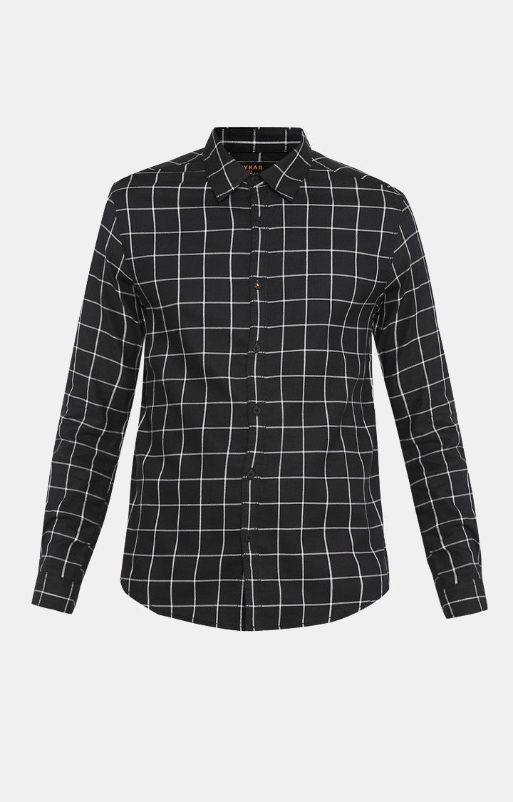 Spykar Men Black Checked Slim Fit Casual Shirt