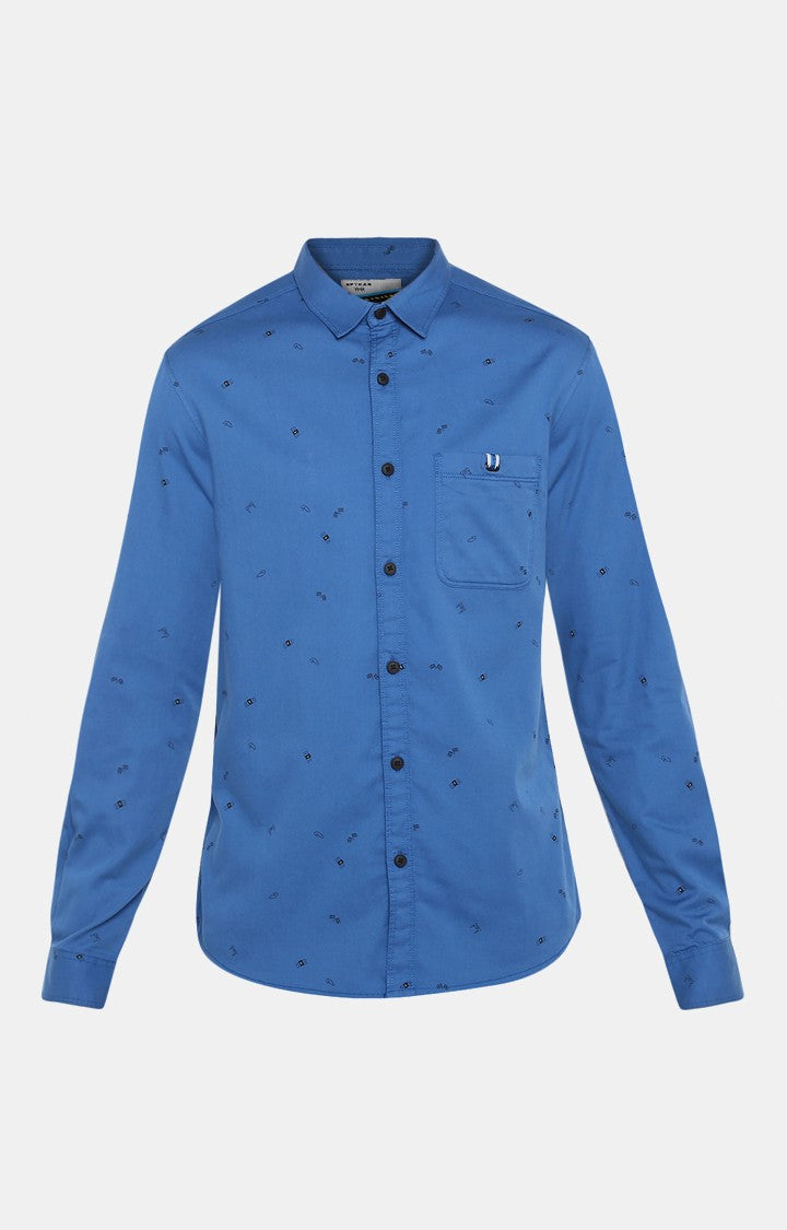 Spykar Men Blue Printed Slim Fit Casual Shirt